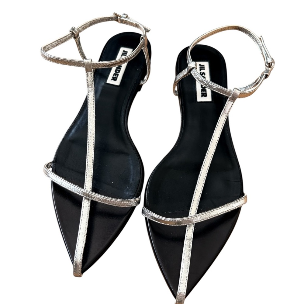 Jil Sander Silver Strappy Pointed Toe Flats - Picture 3 of 15
